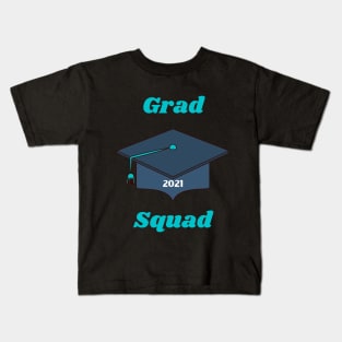 Grad Squad - Class of 2021 Graduation Gifts - Turquoise and Navy Cap and Tassel Kids T-Shirt